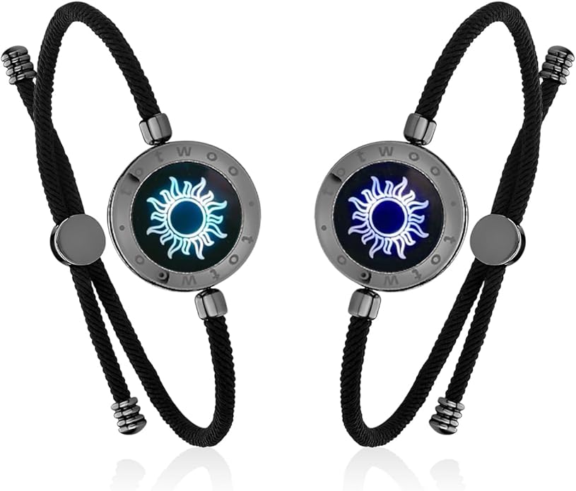 TOTWOO Long Distance Touch Bracelets for Couples, Smart Light & Vibration Love Jewelry, Long Distance Valentines Day Gifts for Him Her Women Men, One-to-One Bluetooth Pairing via App
