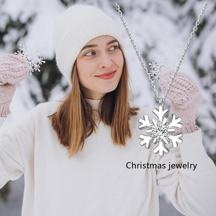 Small Snowflake Earrings Small Snowflake Necklace 925 Sterling Silver Hypoallergenic CZ Winter Party Chrismas Jewelry Gifts for Women