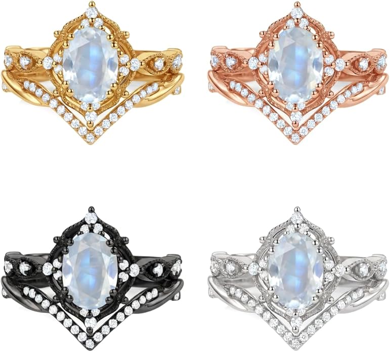 Oval Cut Vintage Gemstone Engagement Rings set for Women S925 Sterling Silver/10K/14K/18K Gold Birthstone Promise Anniversary Bridal Set Ring for her