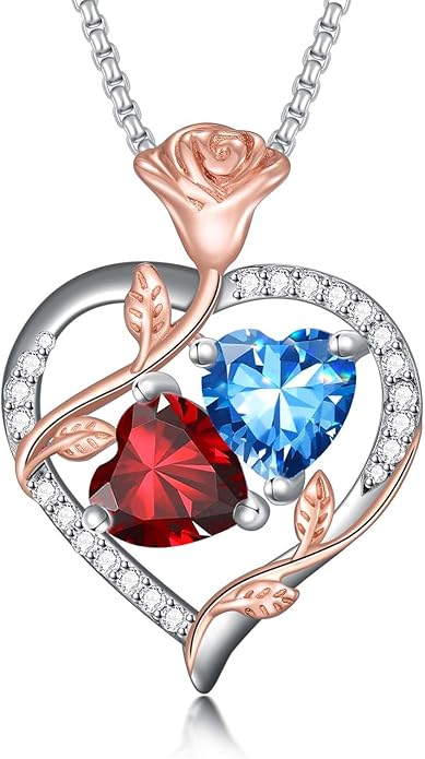 Christmas Gifts for Women Rose Heart Birthstone Pendant Necklace I Love You Forever Jewelry Valentine Mothers Day Birthday Gifts for Women Her Wife Girlfriend