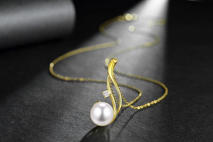 CHAULRI Premium Cultured Freshwater White Pearl Pendant Necklace 18K Gold Plated Sterling Silver gifts for Women for Her Wife Mom Daughter