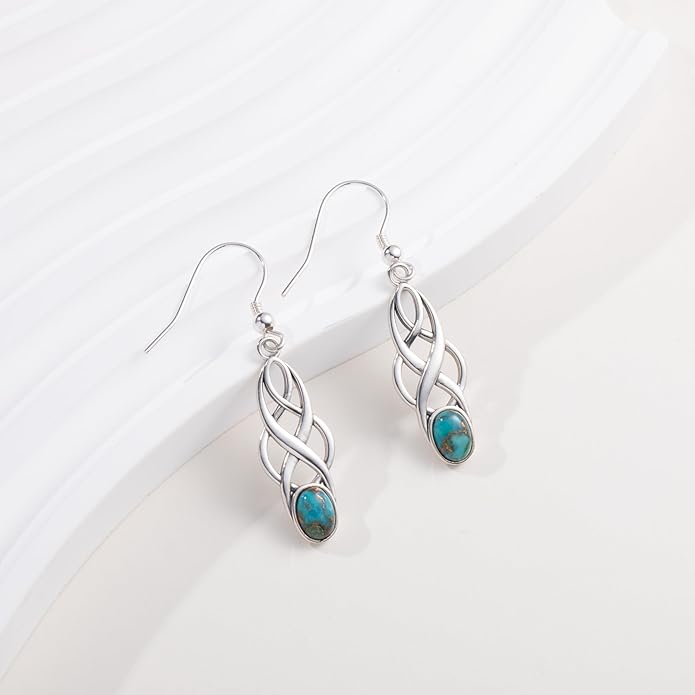 Turquoise Earrings Sterling Silver Lightweight Celtic Dangle Earrings Celtic Jewelry for Women