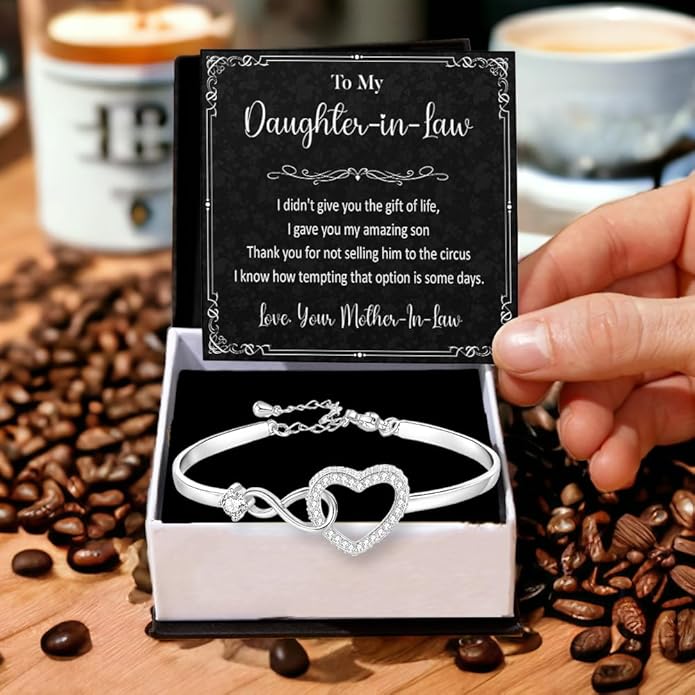 To My Beautiful Daughter In Law Bracelet From Mother-In-Law, Daughter In Law Birthday Gifts, Infinity Star Heart Bracelet For Her With Heartfelt Message Card & Elegant Box, Bonus Daughters Bracelets