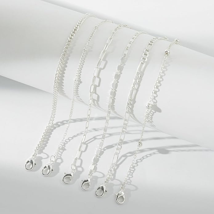 Starain 12Pcs Summer Beach Anklets for Women Waterproof Gold Silver Chain Ankle Bracelets Cute Women's Foot Anklet Set 7.9-10.5 inch Adjustable