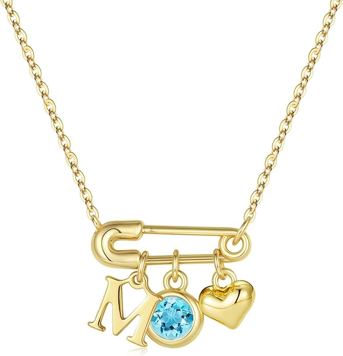 MONOOC Christmas Gifts for Women Girls - 14K-Gold-Plated Dainty Paperclip Heart Initial Necklace Birthstone Necklace Jewelry Birthday Gifts for Women Her Mom Friend Wife Sister