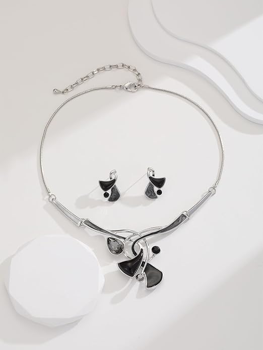 Chunky Statement Jewelry Set Vintage Retro Leaf Flower Floral Geometric Bohemian Boho Bib Necklace Earring Set Fashion Costume Jewelry for Women Girls Wedding Party Prom Unique Gift