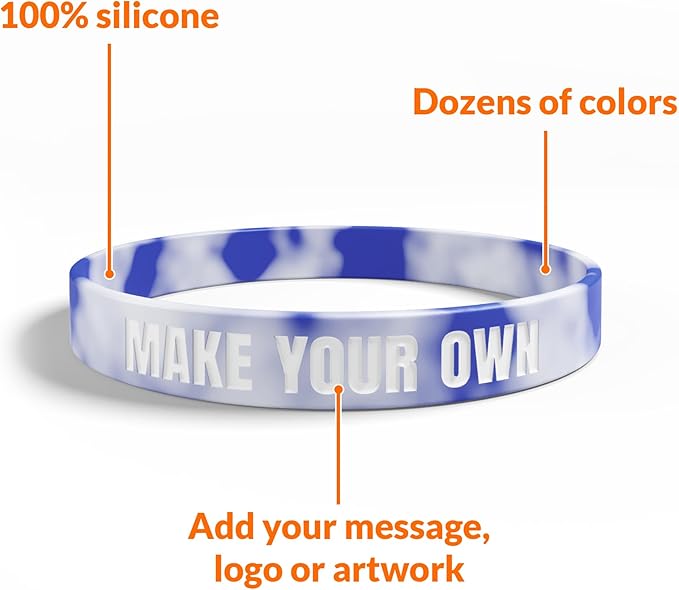 Custom Wristbands For Events, Fundraisers & Promotions | Add Text, Icons, & Logos | Bulk Rubber Bracelets | Classic 1/2” | 100% Silicone