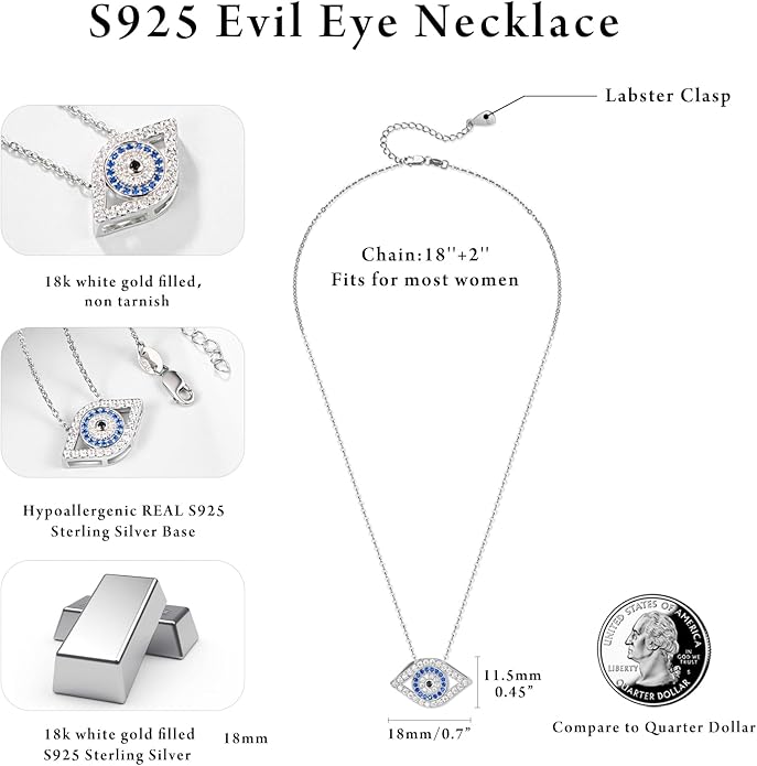 AENEAS Evil Eye Necklace for Women 925 Sterling Silver Necklace Ojo Turco Trendy Jewelry Gifts for Women Wife