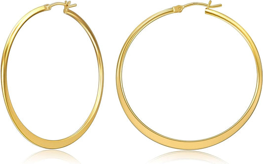 Gacimy Flattened 14K Gold Plated Hoop Earrings for Women, 14K Real Gold Plated Hoops with 925 Sterling Silver Post,Hypoallergenic Lightweight Earring