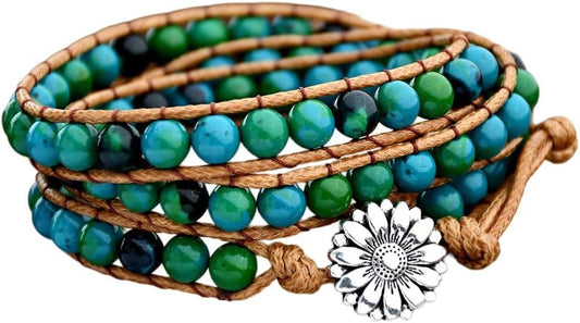 ZOSOJONA Boho Wrap Bead Bracelet for Women - Handmade Adjustable Natural Stone Beaded Bracelets Rope Yoga Healing Bracelet Bangle Hippie Jewelry
