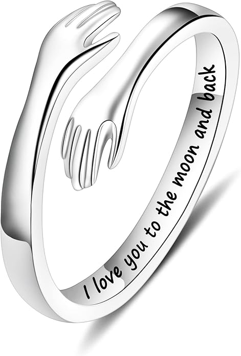 Yesteel S925 Sterling Silver Hug Ring for Women Teen Girls, Adjustable Ring Jewelry Mothers Day Birthday Gifts for Daughters Mom Sister Wife Friends Grandma