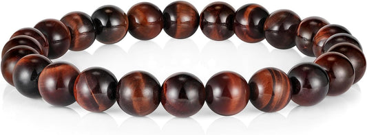 M MOOHAM Natural Stone Bracelets for Men - 8mm Tiger Eye, Matte Agate, Lava Rock - Teen Boys Gifts for Birthday, Anniversary, Christmas