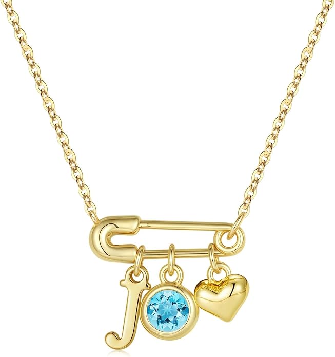 MONOOC Christmas Gifts for Women Girls - 14K-Gold-Plated Dainty Paperclip Heart Initial Necklace Birthstone Necklace Jewelry Birthday Gifts for Women Her Mom Friend Wife Sister