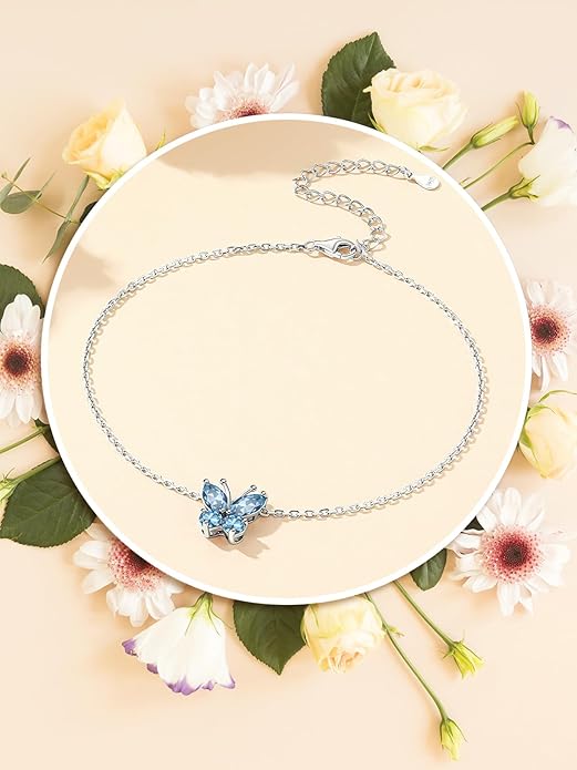 Custom4U Personalized Infinity Ankle Bracelets for Women 925 Sterling Silver Anklet Bracelet Endless Love Symbol Birthstone Charm Adjustable Foot Chain Jewelry Mothers Day Gifts for Mom Wife Women Her