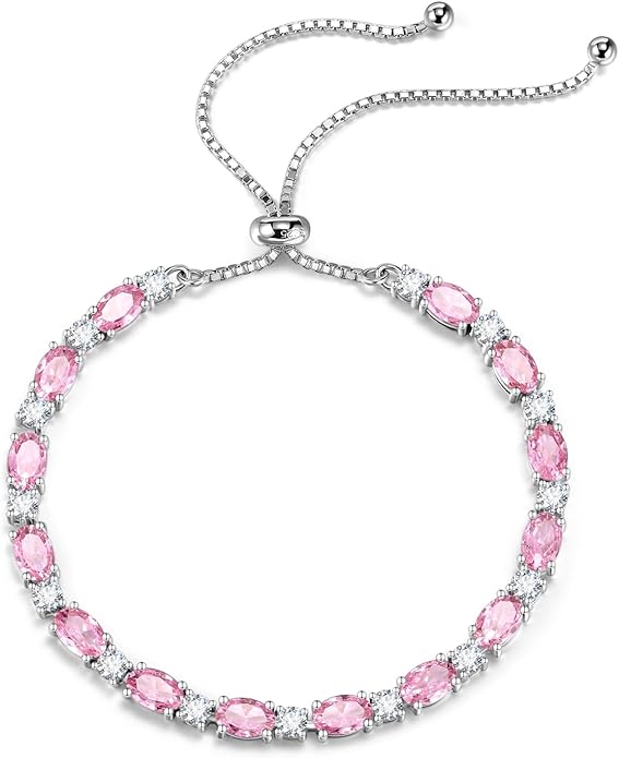 FANCIME Birthstone Tennis Bracelets Sterling Silver Bolo Tennis Bracelets Charm Fine Jewelry Birthday Gifts for Women Mom Wife Her