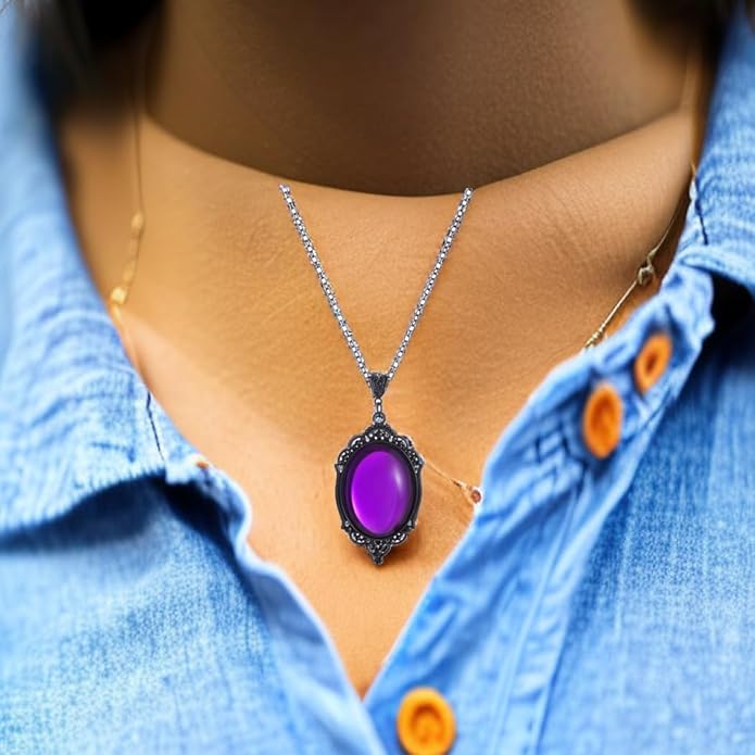 MIFYNN Gothic Stardust Crystal Cameo Necklace Red Purple Crystal Pendant Necklace Vintage Satan Demon Halloween Jewelry for Women