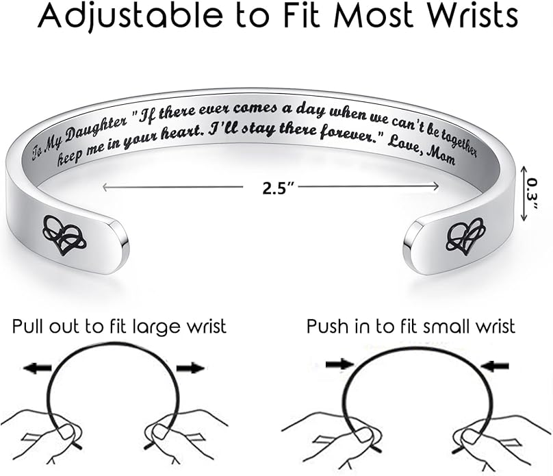 TONY & SANDY Inspirational Bracelets for Women Teen Girls Personalized Gifts for Daughter Granddaughter Mom Sister Friends Stainless Steel Engraved Cuff Birthday Easter Christmas