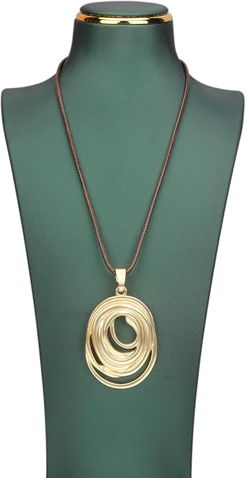 Long Boho Necklaces for Women Vintage Leather Wooden Pendant Y Choker Ethnic Style Gold Circle Hippie Sweater Necklace