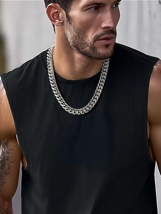 ChainsPro Chunky Miami Cuban Link Chains for Men,Stainless Steel Cuban Chain Necklace,4.8/6/10/14mm Width,No Tarnish& Thick Hip Hop Jewelry,18-30 inch Length, Black/Gold Plated/Silver,Send Gift Box