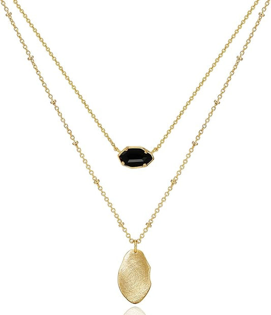 OZEL JEWELRY & GIFT Layered Gold Necklaces for Women - Crystal Colorful Delicate Cutting Pendant Necklace - 18K Gold Plated - Birthday Gifts (Made in Korea)