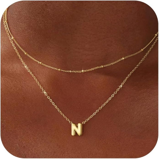 Bubble Letter Necklace Layered Initial Necklaces for Women Dainty Cute Choker Pendant Stack Jewelry Teen Gift Trendy Stuff