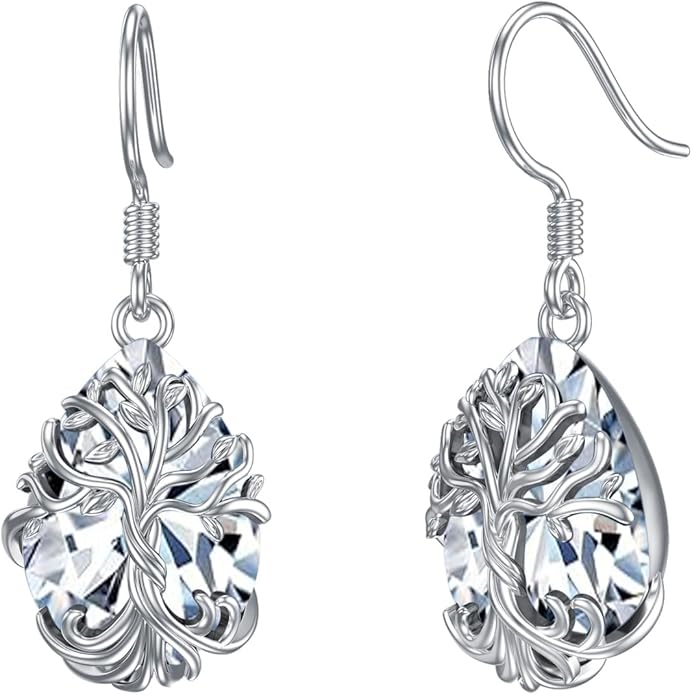 TOUPOP Tree of Life Earrings 925 Sterling Silver Family Tree Dangle Drop Earrings Crystal Jewelry Birthday Christmas Gifts for Women Her