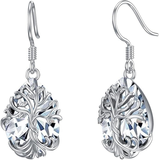 TOUPOP Tree of Life Earrings 925 Sterling Silver Family Tree Dangle Drop Earrings Crystal Jewelry Birthday Christmas Gifts for Women Her