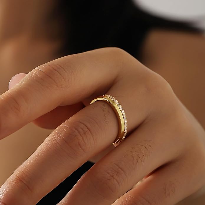 Episkeyk Gold Rings for Women Non Tarnish Stackable Rings 14k Gold Plated Pinky Ring for Women Cubic Zirconia Gift