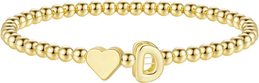 M MOOHAM Stocking Stuffers for Teen Girls Women - Dainty Gold Initial Beaded Bracelets for Women Trendy, Charm Letter A-Z Personalized Bracelet Jewelry Kids Christmas Gifts
