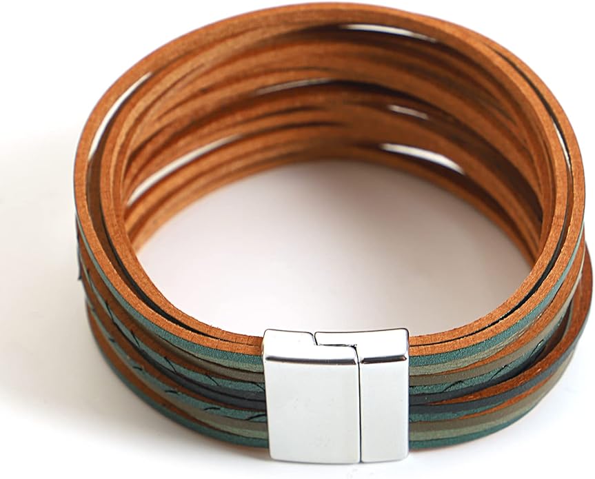 hotoo Handmade Layered Leather Bracelets Wrap for Women Stackable Chunky Colored Men Cuff Bracelet Wristband Bangle Gifts