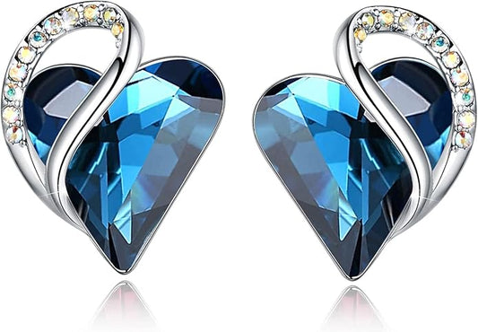 Earrings for Women, Mothers Day Gift for Mom, Heart Birthstone Crystal Stud Earring, Silver Plated Birthday Jewelry