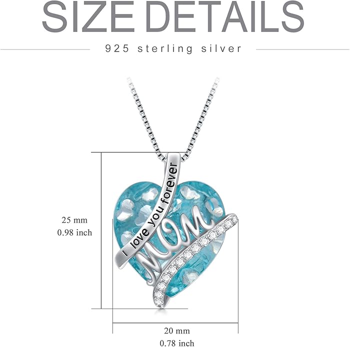 Mothers Day Gifts for Mom s925 Sterling Silver I Love You Forever Love Hear Mon Pendant Necklace with 12 Birthstone Jewelry Birthday Christmas Gifts for Women Grandma Mom Nana From Duaghter Son