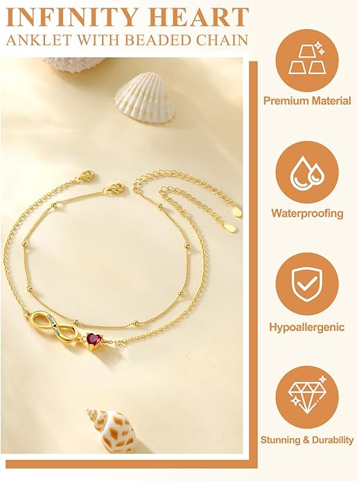 Custom4U Personalized Infinity Ankle Bracelets for Women 925 Sterling Silver Anklet Bracelet Endless Love Symbol Birthstone Charm Adjustable Foot Chain Jewelry Mothers Day Gifts for Mom Wife Women Her