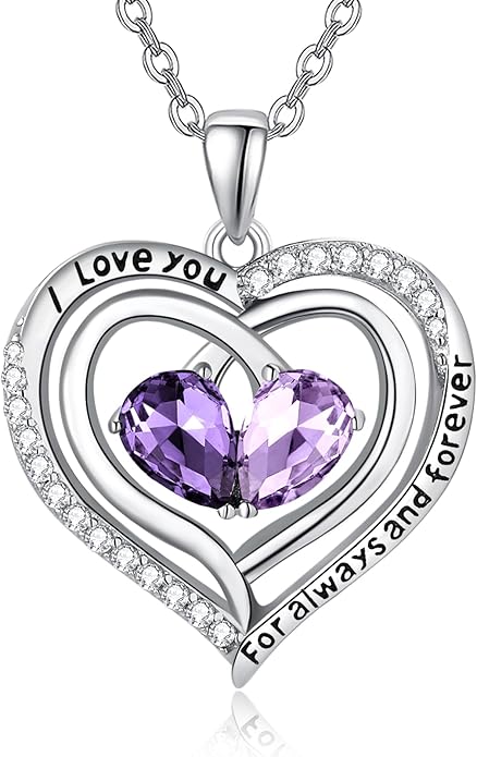 Zeuslia Double Birthstone Necklace Gifts for Wife - 925 Sterling Silver Sunflower/Rose/Crown Cross/Compass/Heart Pendant I Love You Necklace, Anniversary Birthday Gifts for Wife Girlfriend Mom Her