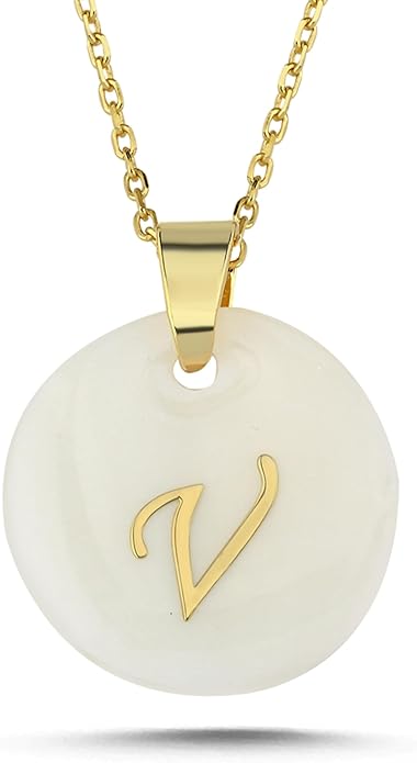 Initial Necklace for Women - Gifts for Women 18ct Gold Vermeil Letter Necklace Genuine Mother of Pearl 925K Sterling Silver Dainty Letter A-Z Necklace