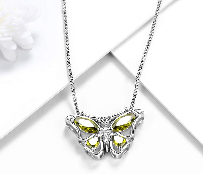 Aurora Tears Butterfly Birthstone Pendant Necklace - Women 925 Sterling Silver Butterflies Birthstone Pendant Necklace Jewelry Birthday Gift for Women