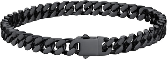 Bestyle Thick Mens Cuban Link Chain Bracelets, Durable Real 18K Gold/Black Metal Plated Solid Stainless Steel Hand Chain Cuban Bracelets for Men, Silver Black Gold Bracelets for Father Husband