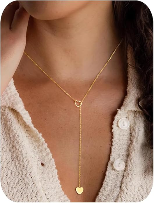 Yoosteel Long Lariat Necklace for Women - Dainty Y-Shaped Necklaces 14K-Gold-Plated Drop Chain Simple Jewelry Trendy Gifts for Women