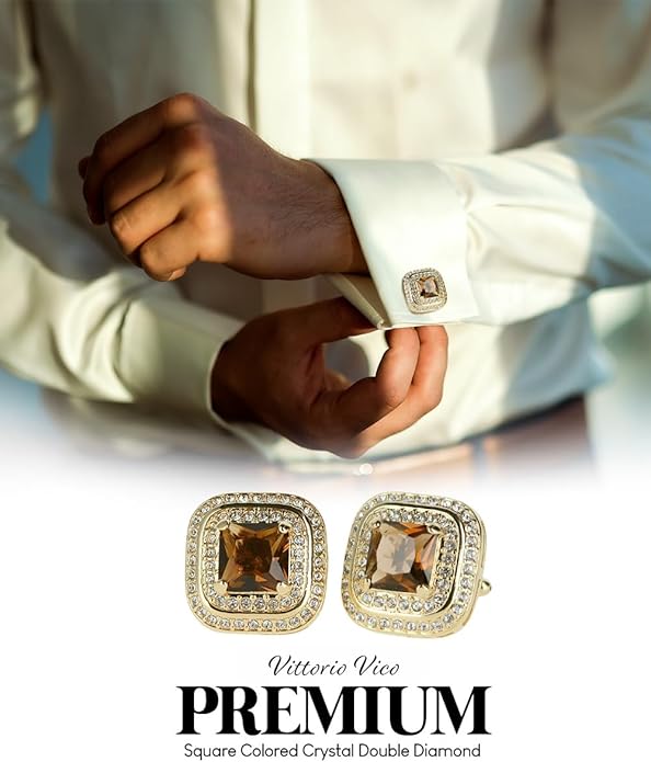 Vittorio Vico Square Colored Crystal Double Diamond Set Cufflinks