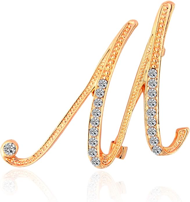 BeeGift Letter Brooch Pins Initial Rhinestone Brooch for Women Crafts,Rhinestone Crystal Lapel Pin Brooches Gold A-Z 26 Letters