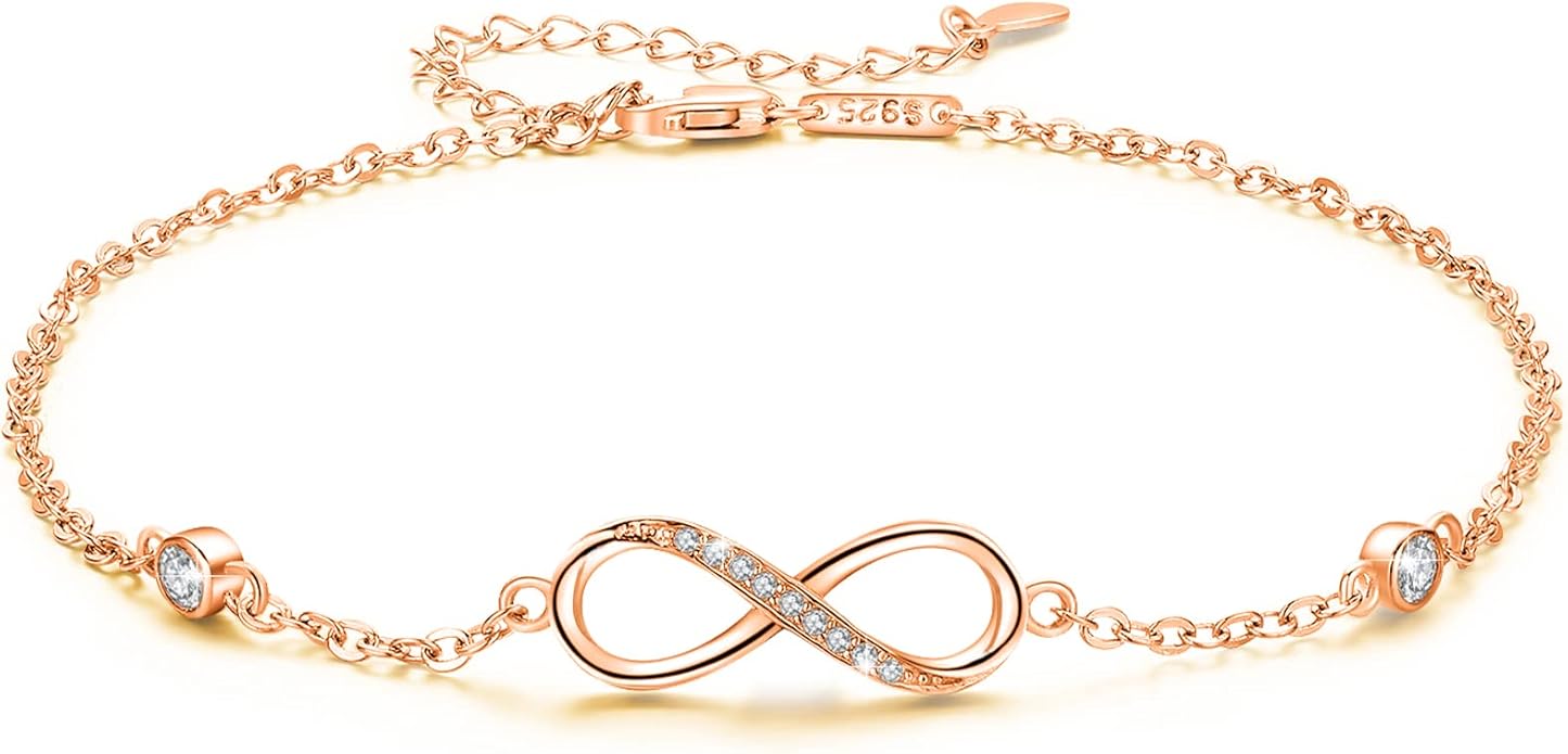 MEDWISE Womens Infinity Anklet Bracelet 925 Sterling Silver Endless Love Symbol Ankle Bracelet Adjustable Plus Size Large Bracelet Gifts for her Mother’s Day Gifts