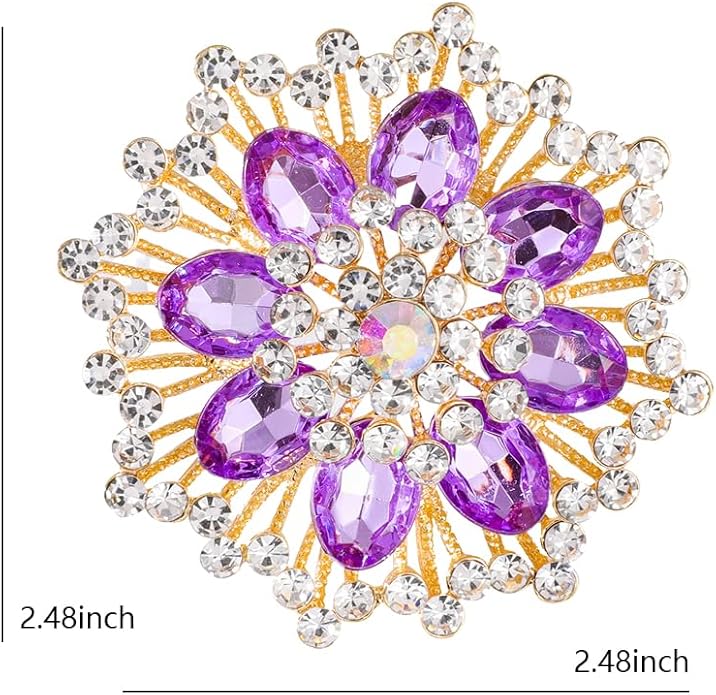 Large Crystal Flower Brooch Pin for Women Red purple pink green Rhinestone Flower Lapel Pin Wedding Party Birthday Dance Banquet Dress Suit Ceremony Clothes Hat Bag Accessories Jewelry