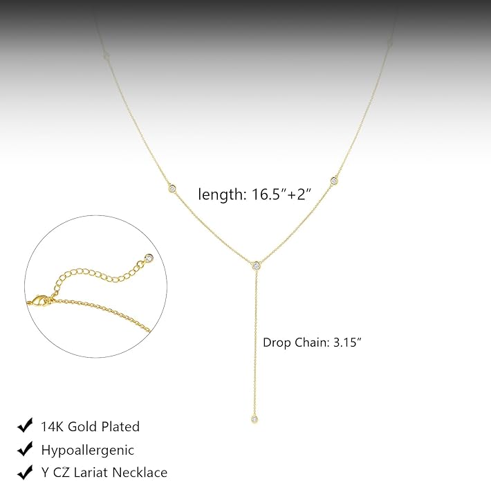 Lariat Gold Necklace for Women, Dainty Long Necklace 14k Gold Plated/Silver Y-Shaped Layered Beaded Chain Drop Necklaces for Women Trendy Simple Gold Jewelry for Women Gifts