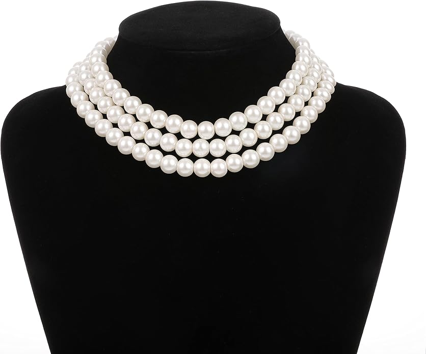 BABEYOND Round Imitation Pearl Necklace Vintage Multi Strands Necklace 20s Flapper Necklace for Party