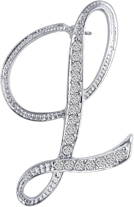 LiaSun A-Z 26 Letters Pins Brooches Silver Plated Metal Broaches Pins-Clear Crystal Initial Breastpin