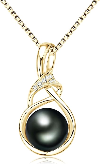 Tahitian Black Pearl Necklaces for Women, Sterling Silver Single Pearl Pendant Necklace Birthday Anniversary Jewelry Gifts for Wife Mom