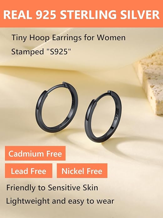 Silvora 925 Sterling Silver Small Hoop Earrings for Women Huggie Earrings Hypoallergenic Cartilage Earrings Tiny Hoops 6mm/8mm/10mm/12mm/14mm/16mm/18mm/20mm