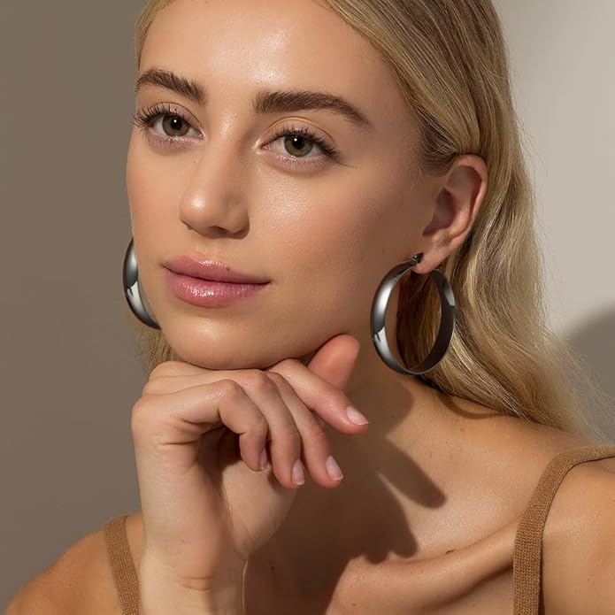 8mm Thick 925 Sterling Silver Hoops Earrings for Women 14K Real Gold Large Hoop Earrings Hypoallergenic and Lightweight Big Hoop Earrings for Women 20/30/40/50/60/70MM