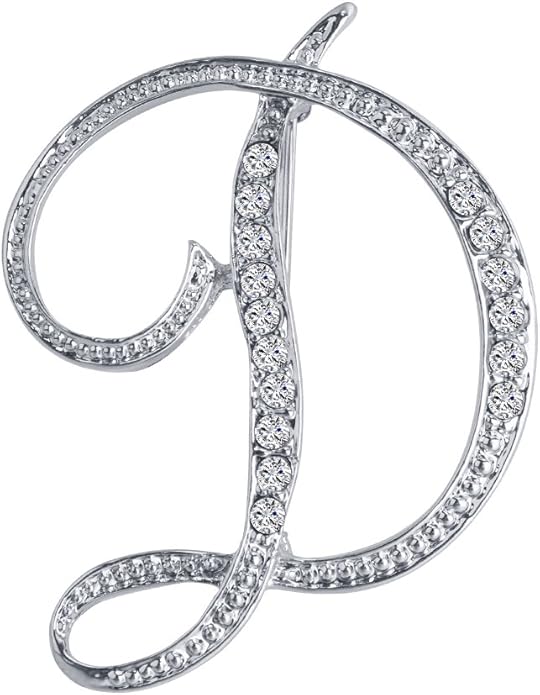 LiaSun A-Z 26 Letters Pins Brooches Silver Plated Metal Broaches Pins-Clear Crystal Initial Breastpin