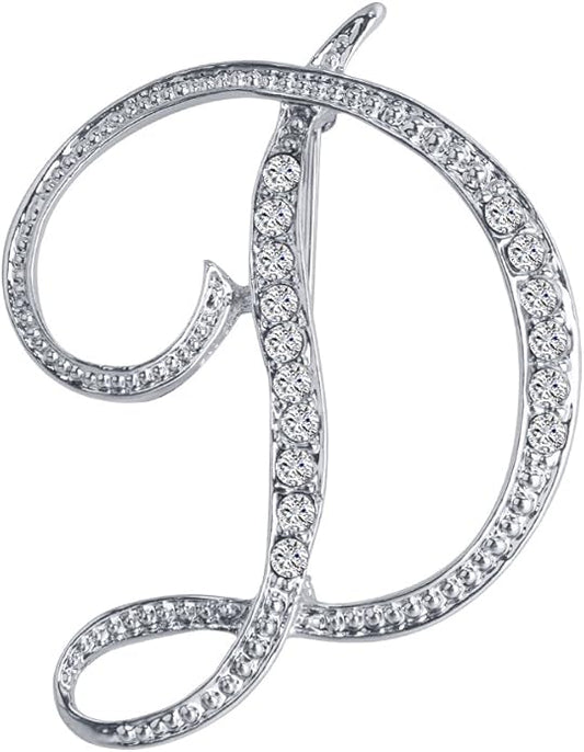LiaSun A-Z 26 Letters Pins Brooches Silver Plated Metal Broaches Pins-Clear Crystal Initial Breastpin